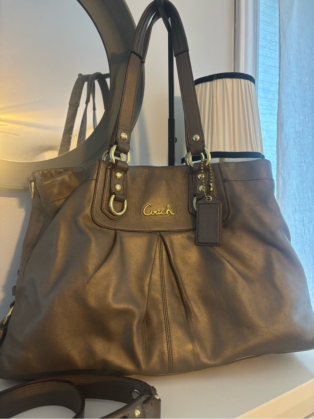 Coach Ashley Leather Carryall in metallic bronze